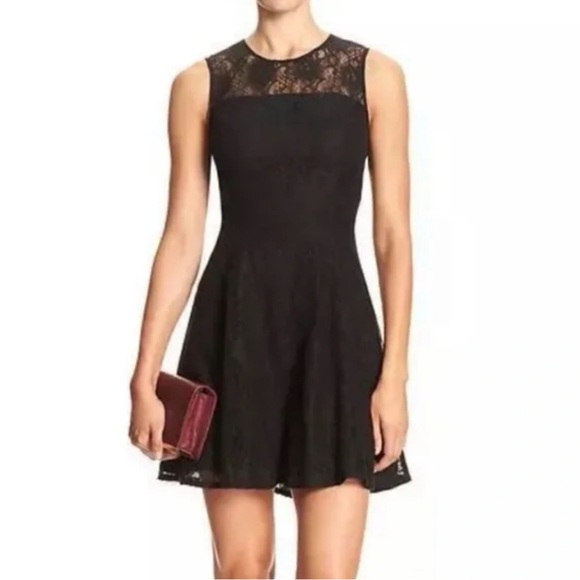 Banana Republic Women Sz 2 Lace Black Fit and Flare Minidress Whimsigoth - Picture 1 of 14